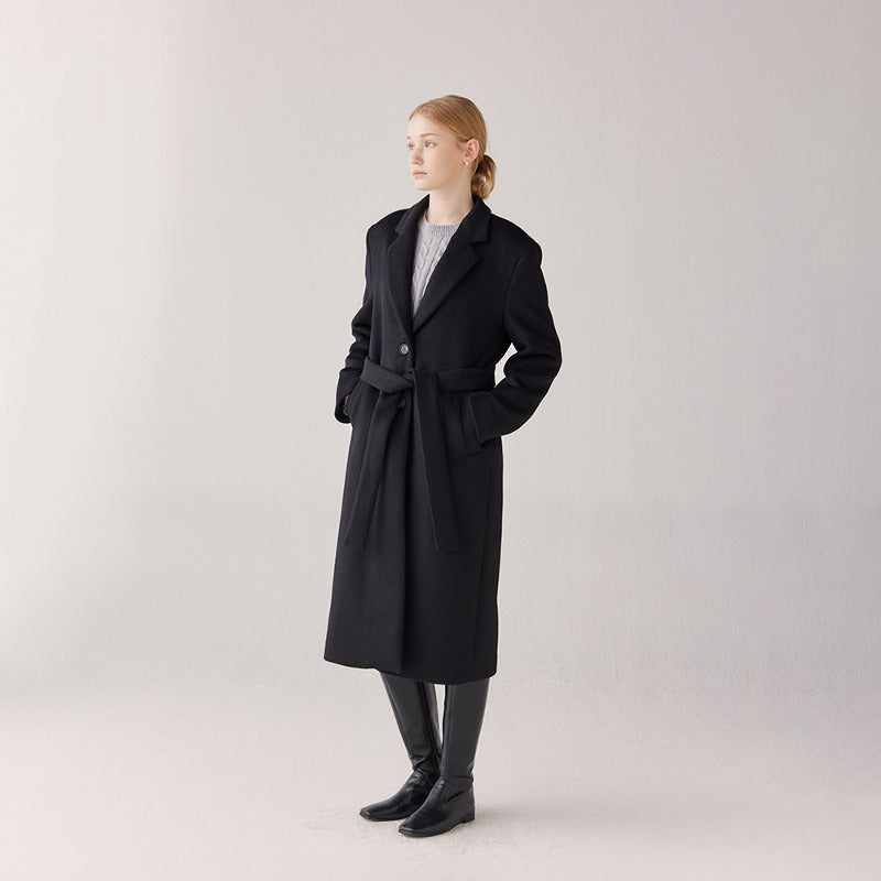 Belt wool long coat