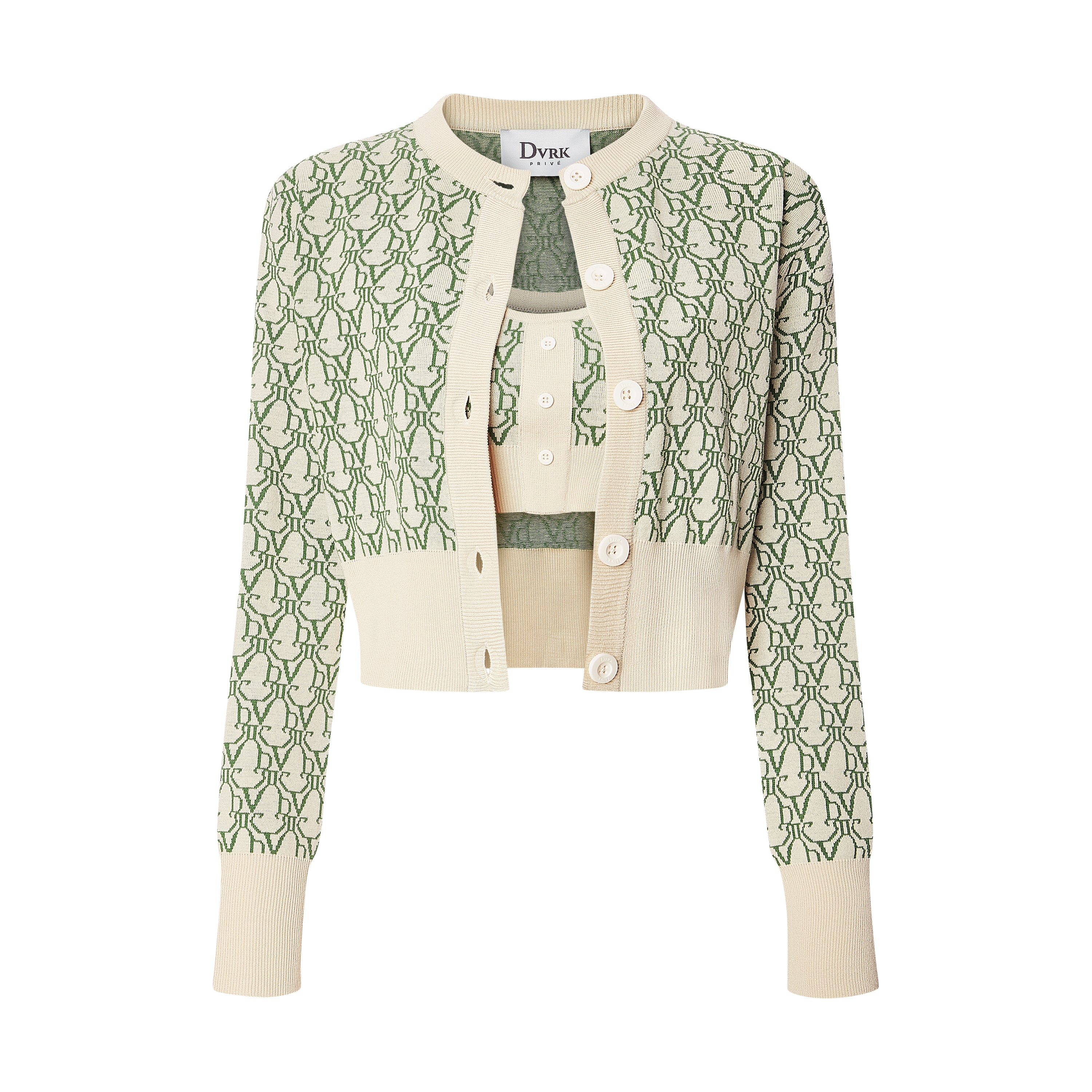 DVRK CROPPED CARDIGAN SET - DEEP GREEN