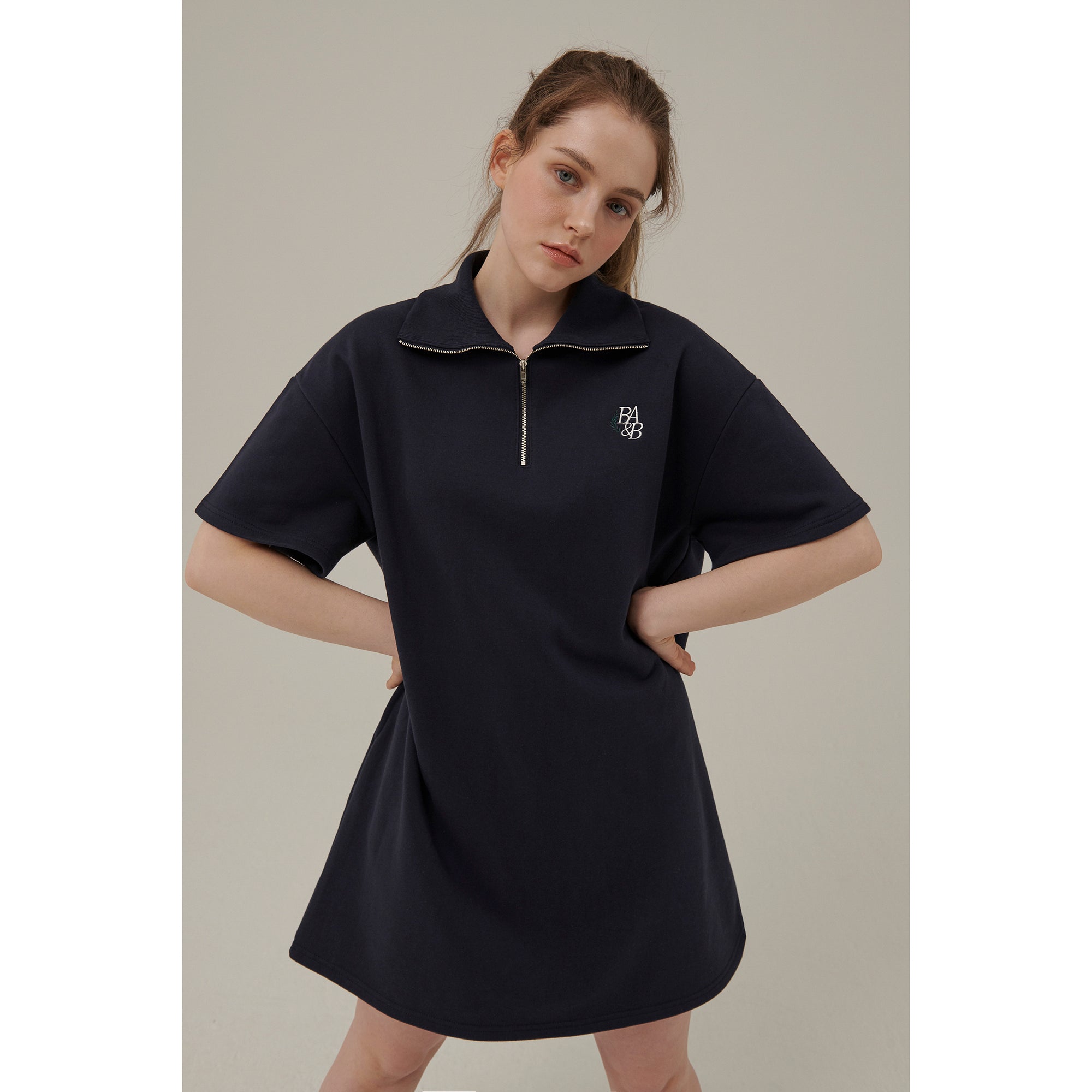 SMALL LOGO HALF ZIPUP MINI DRESS_NAVY