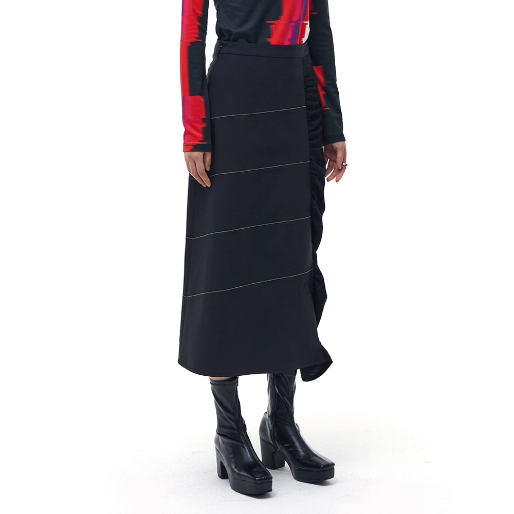 Shirring Panel Skirt _Black