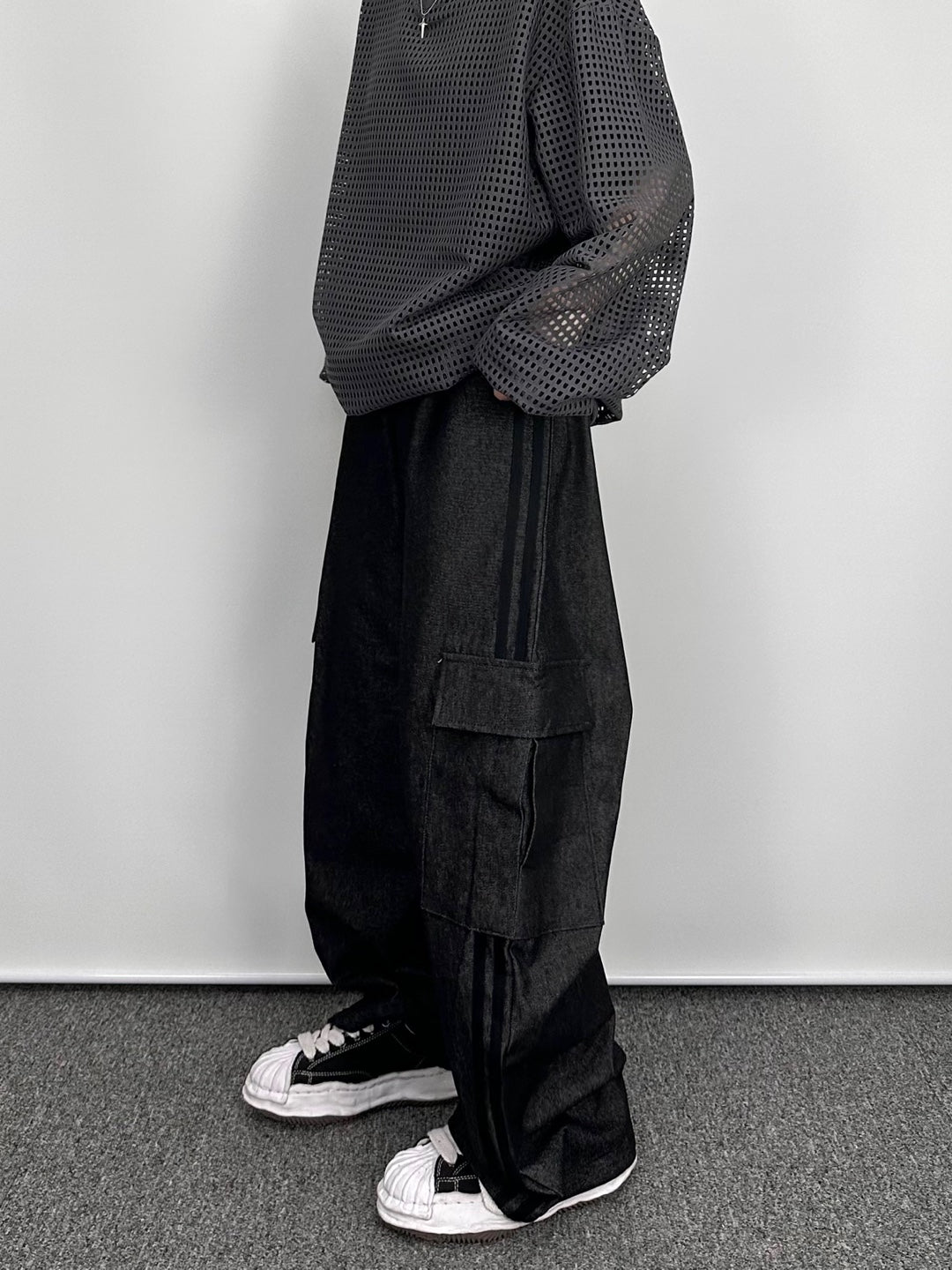 denim cargo track pants