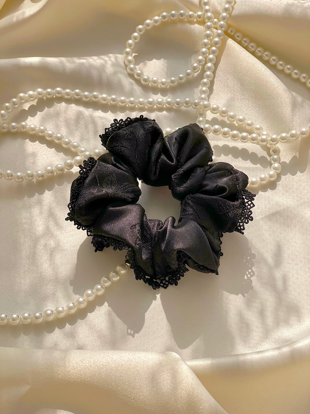 Rose Broderie Lace Satin Hair Scrunchie (S)