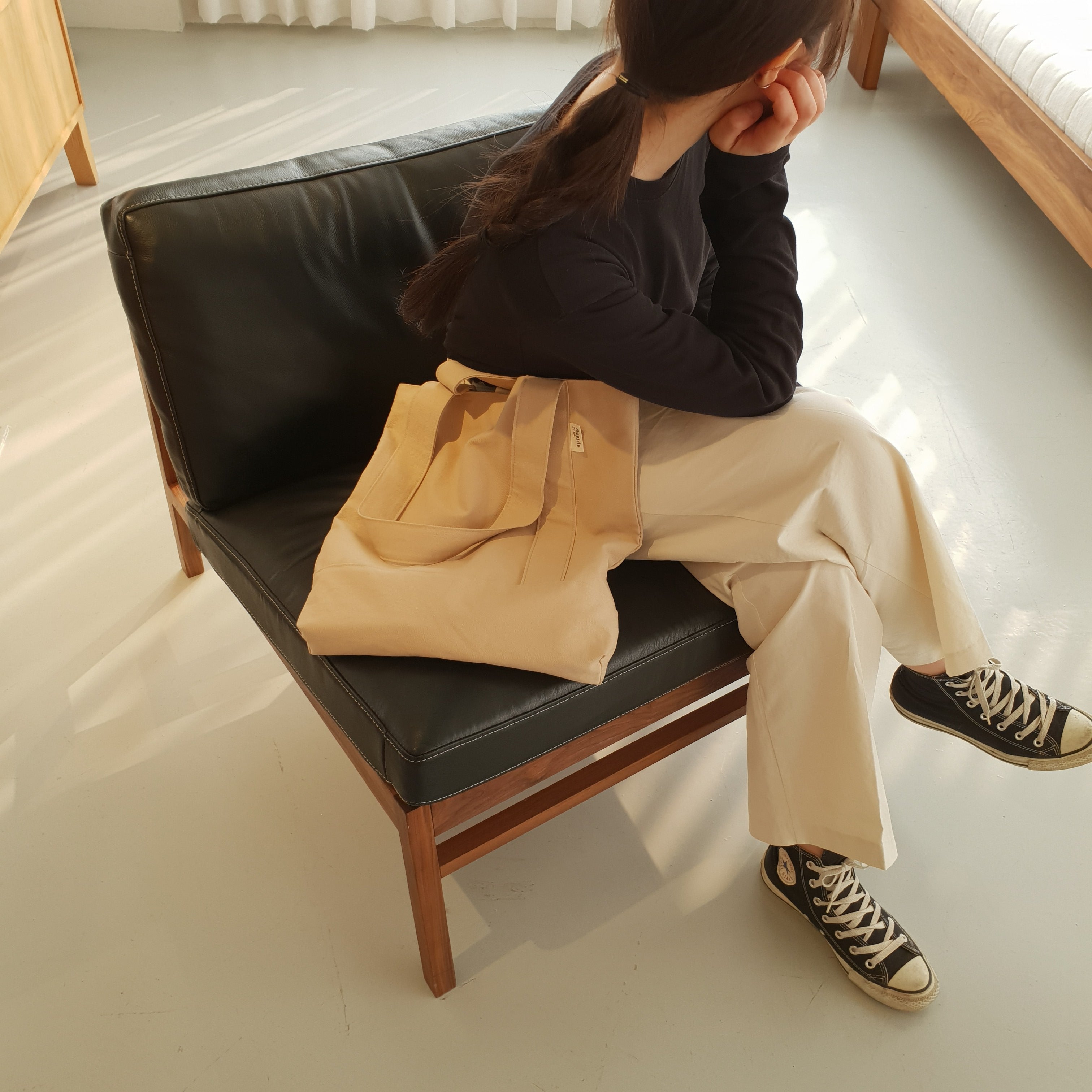 Twill simple line bag - sand beige