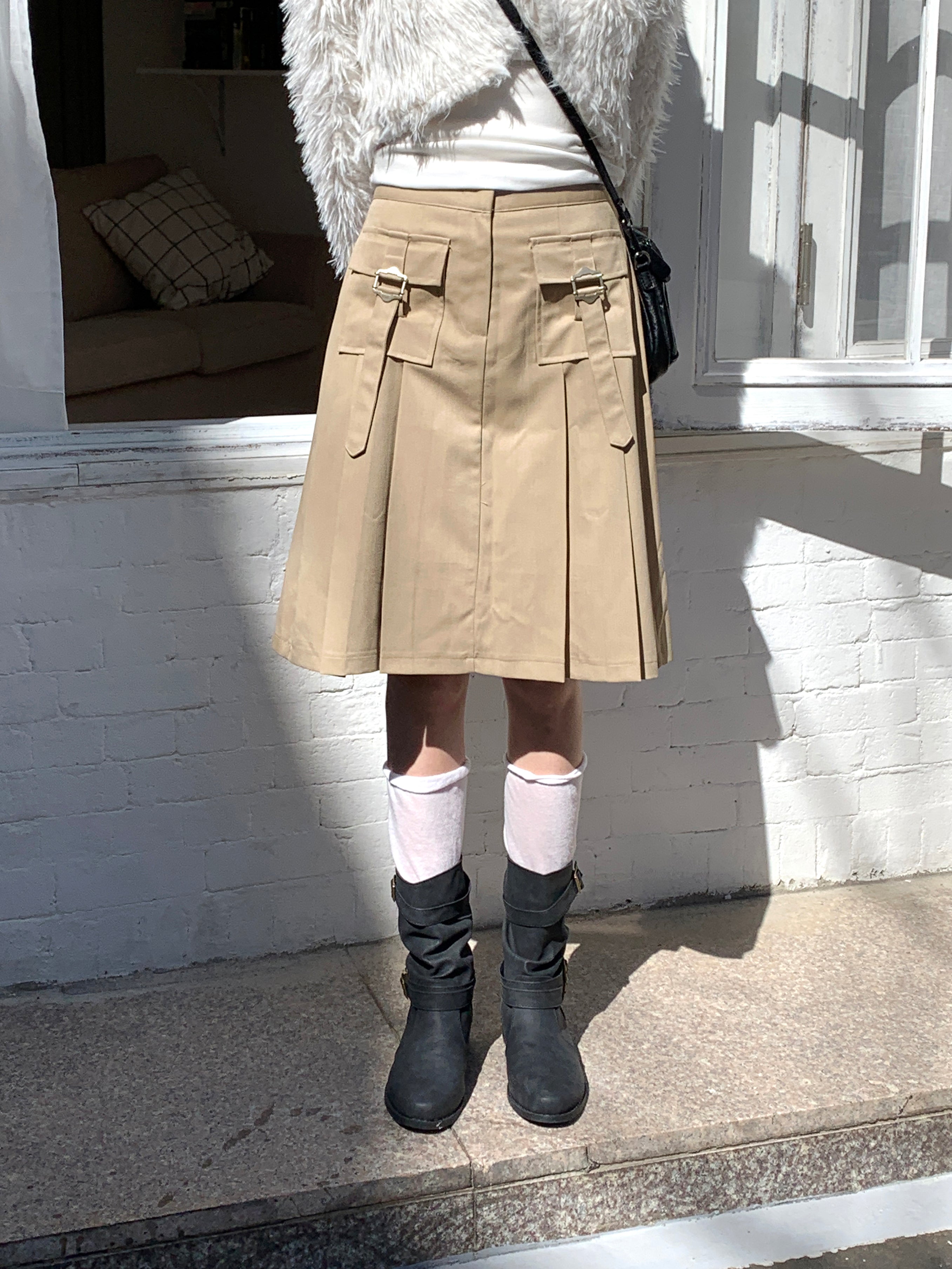 Badin Bijo Pocket Pleated Cotton Midi Skirt