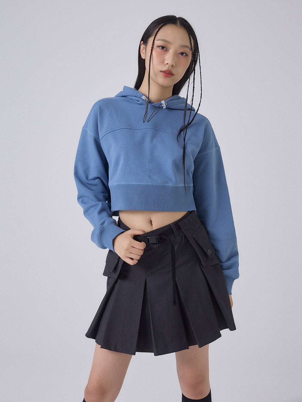 STRING CROPPED HOODIE [DUSTY BLUE]