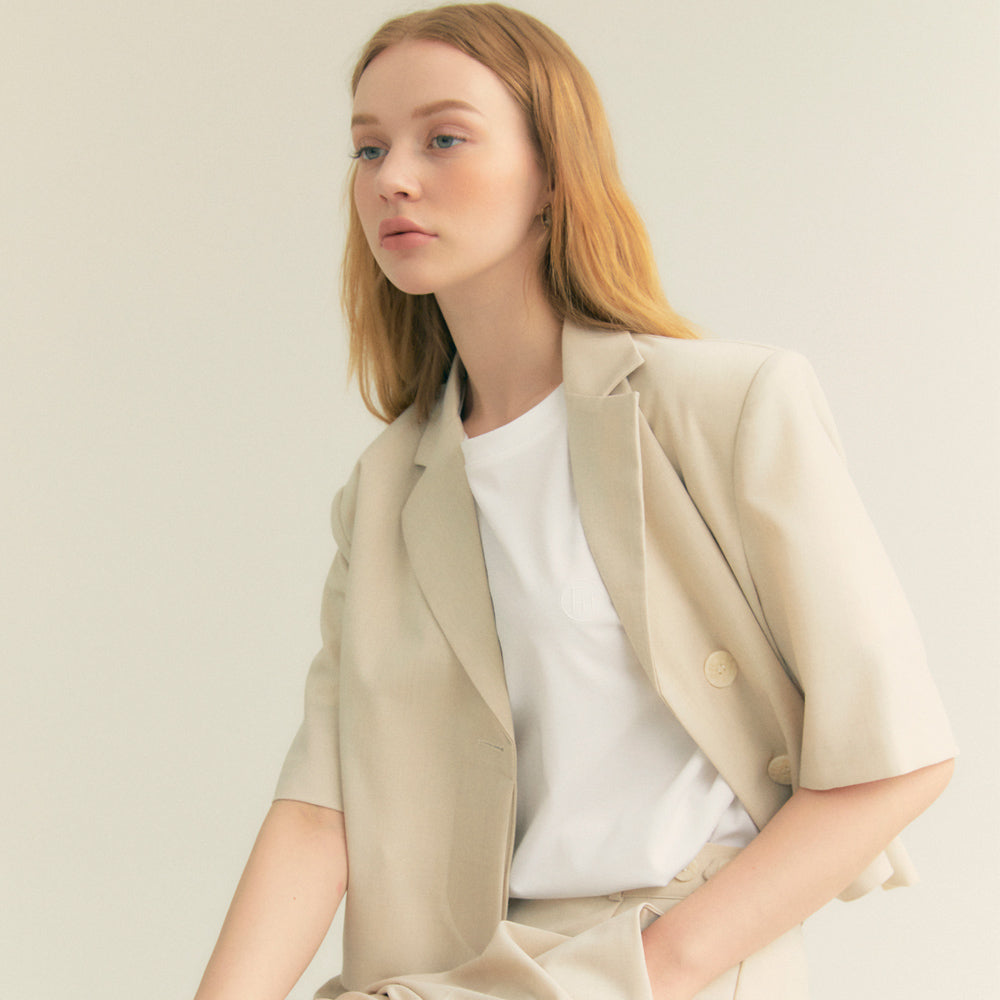 Crop Unbal Half Sleeve Jacket (Ivory)