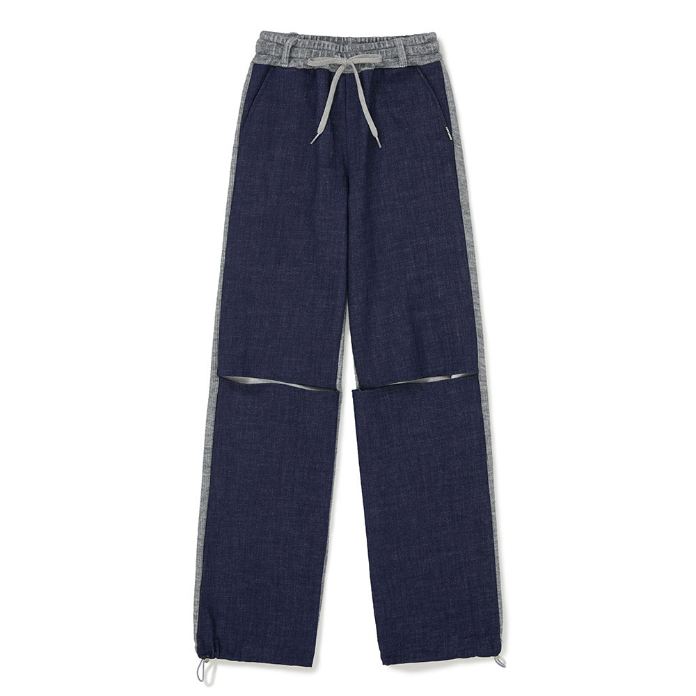 デニムニットブロッキングパンツ / Denim Knit Blocking Pants [BLUE]