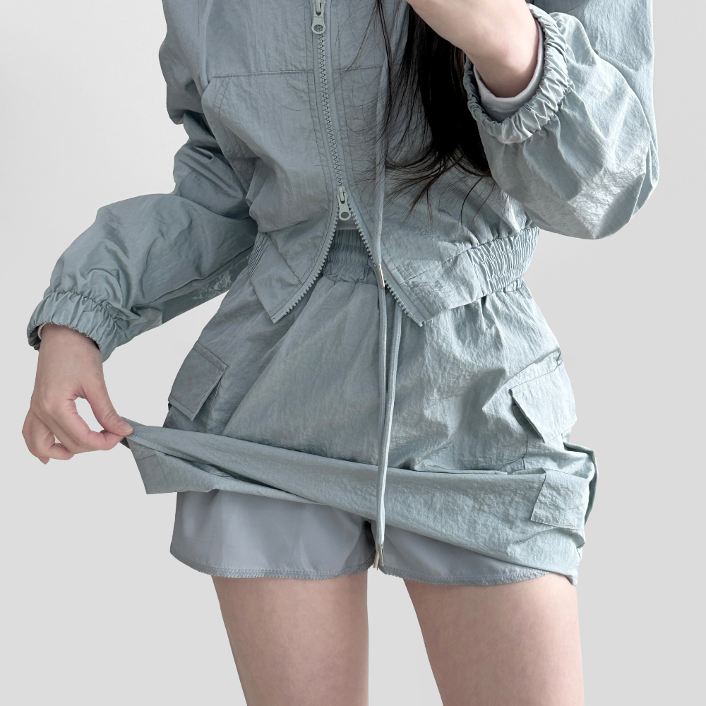 [SET] Hood windbreaker cargo mini skirt two piece