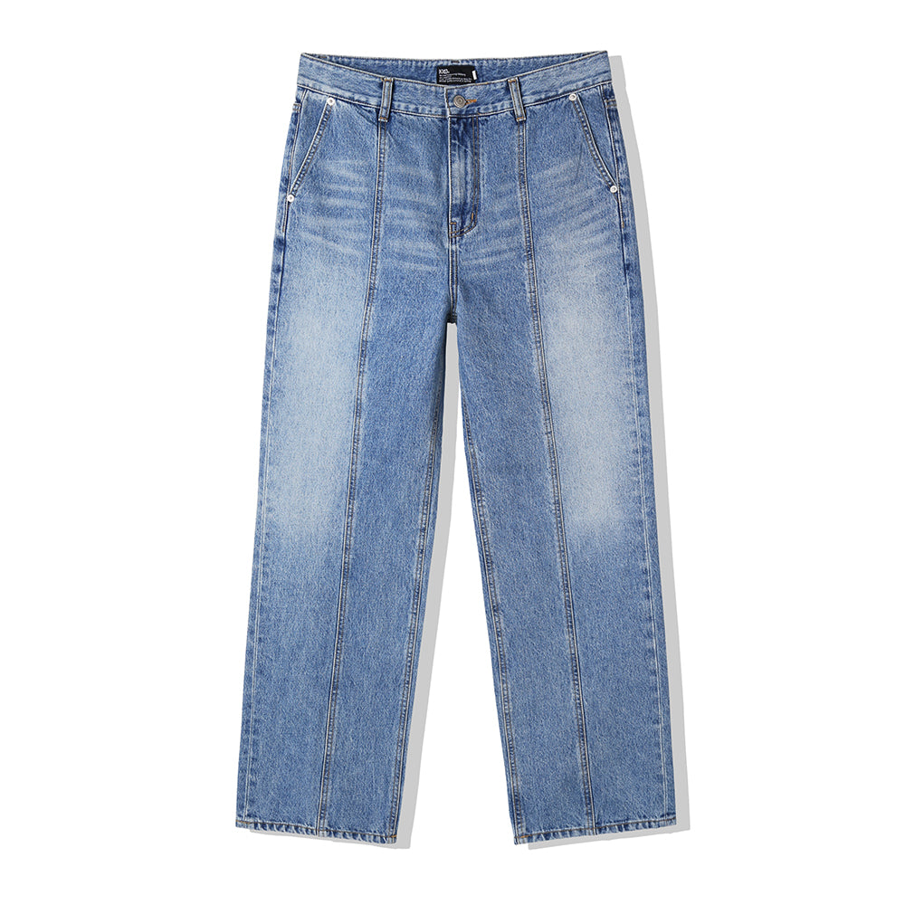 RELAXED FIT FRONT SEAM WASHED DENIM