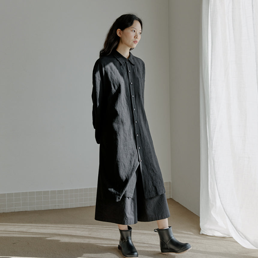 unisex linen long shirts black