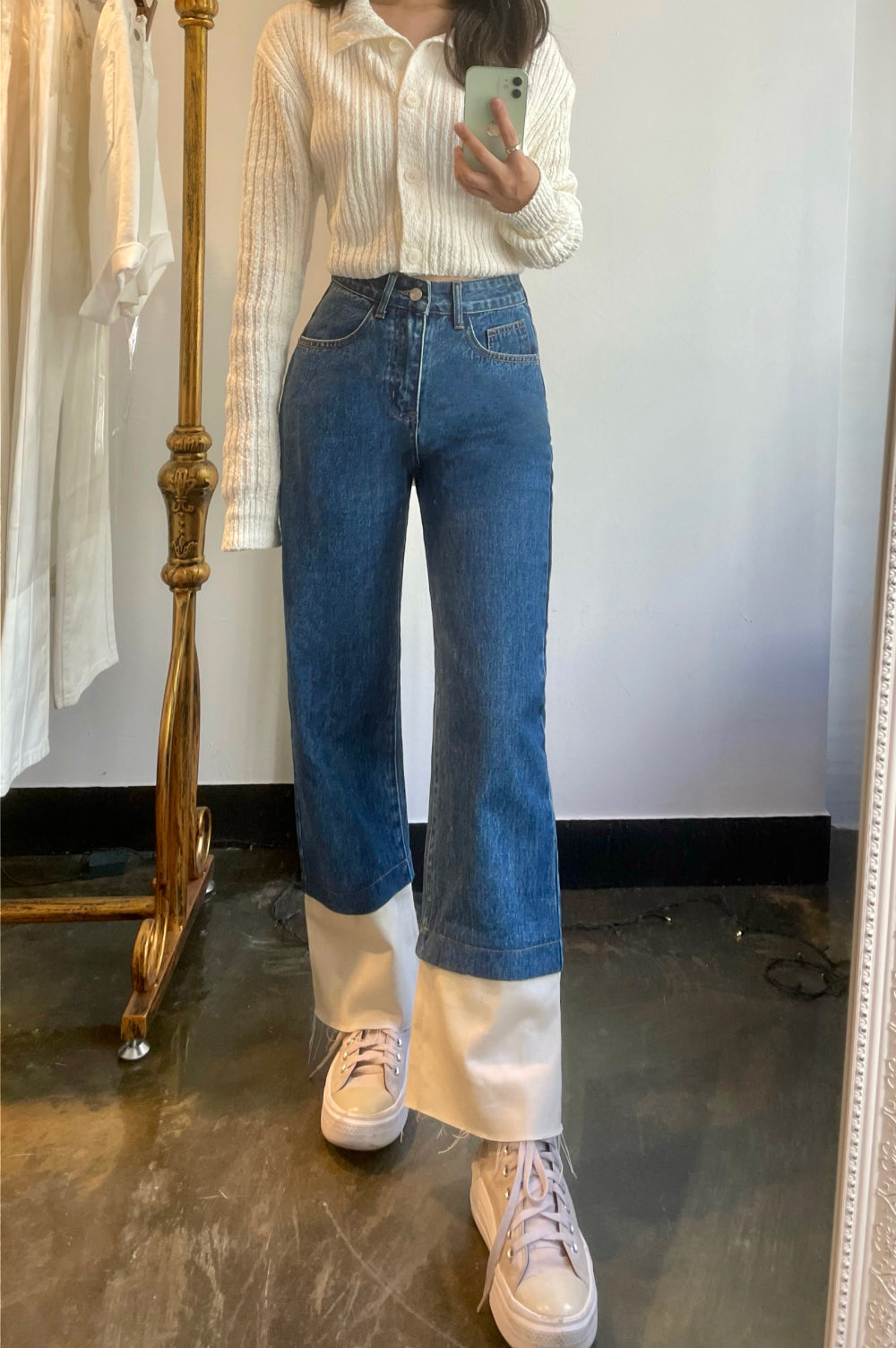 SEMI WIDE FIT BLUE + WHITE DENIM PANTS [17724]