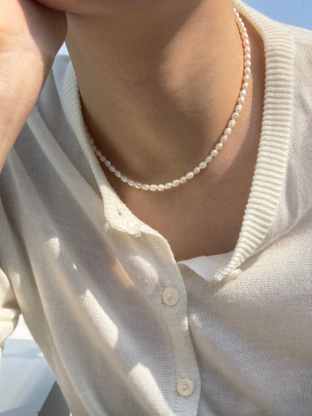 [92.5silver] rice pearl necklace