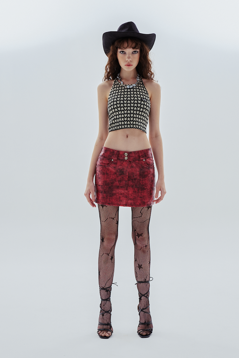smog leather lowrise skirt_red