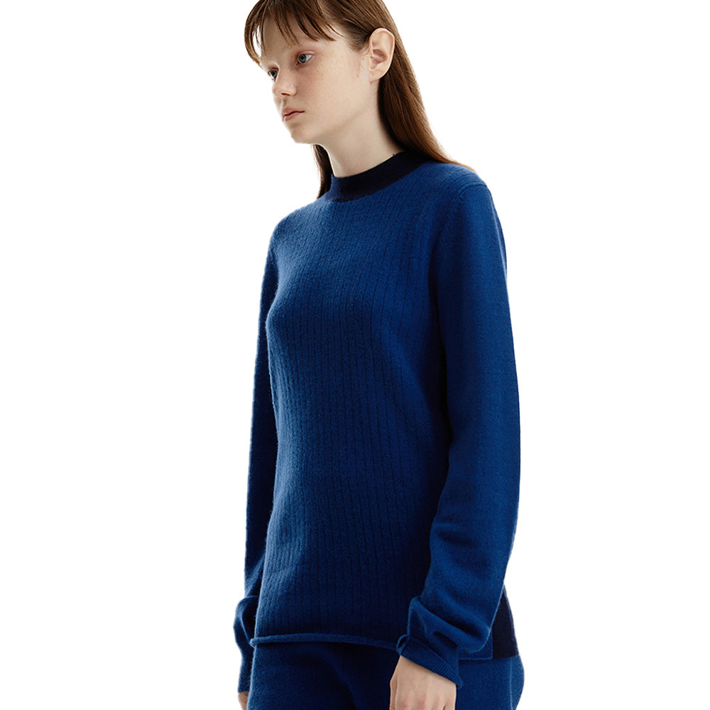 INTARSIA PANEL RIB PULLOVER_NAVY