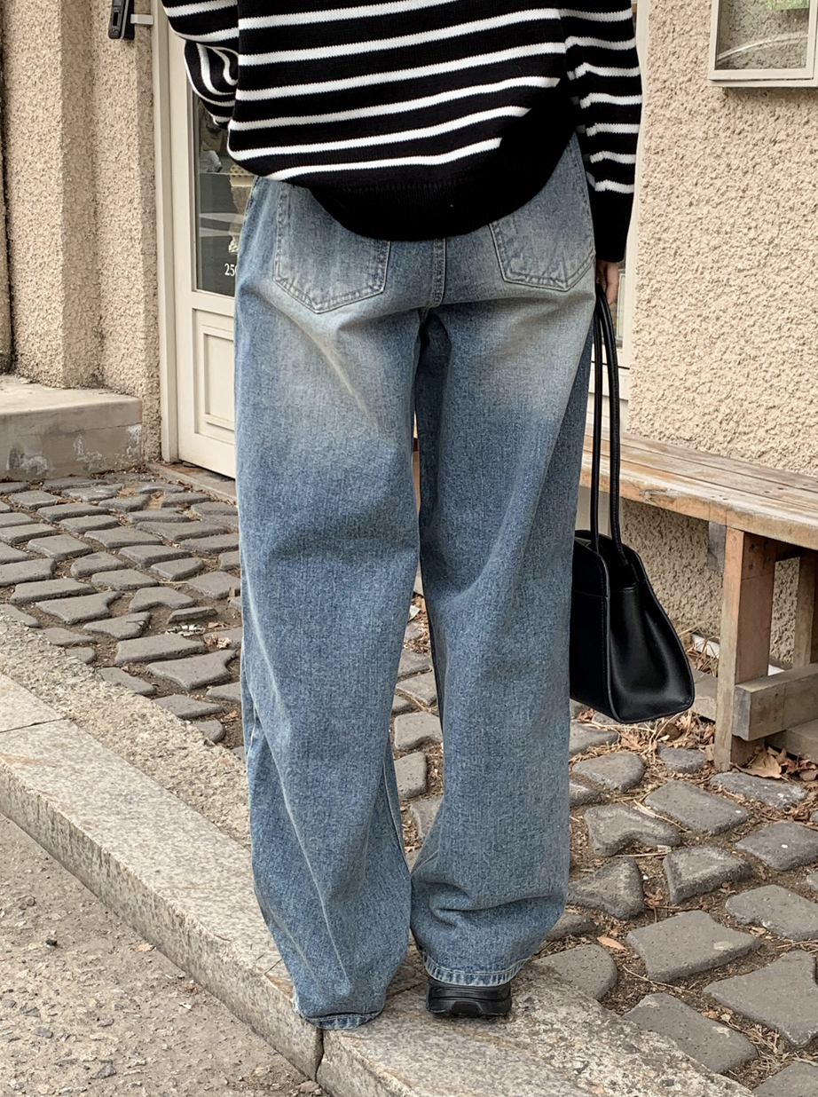 SY Pintuck Wide Washed Denim Pants (2color)