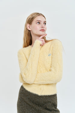 CHERRY MOHAIR KNIT CARDIGAN [YELLOW]