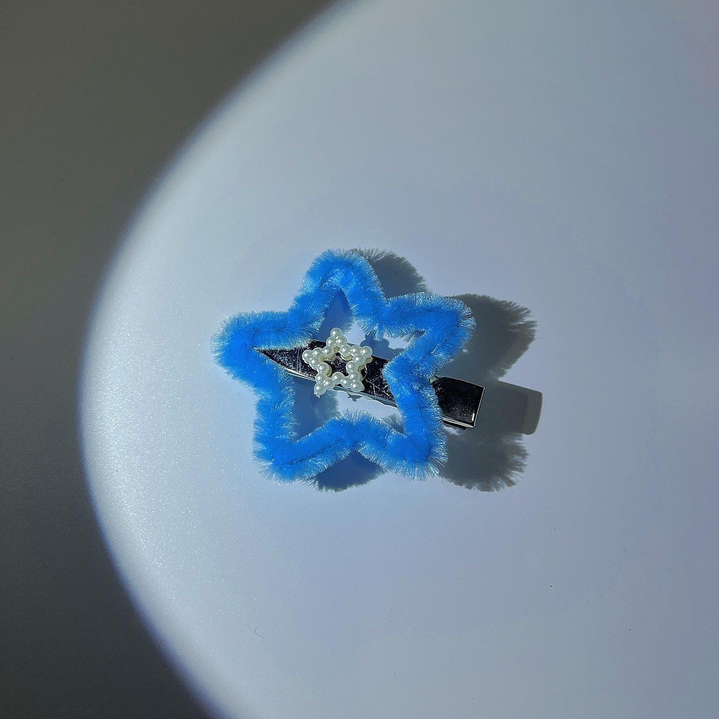 Blue baby fur hairpin