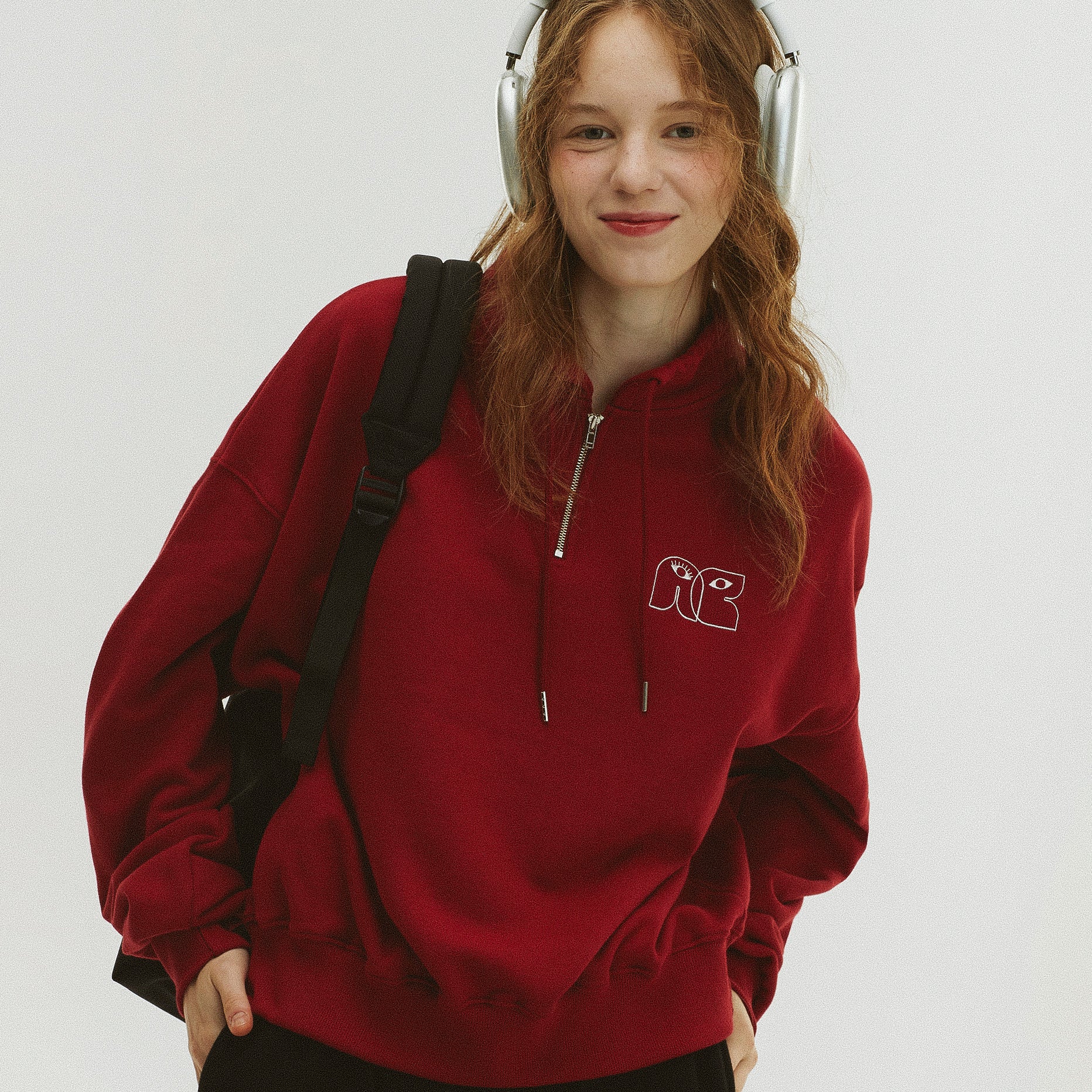 HIGH NECK STRING SWEATSHIRT_DEEP RED