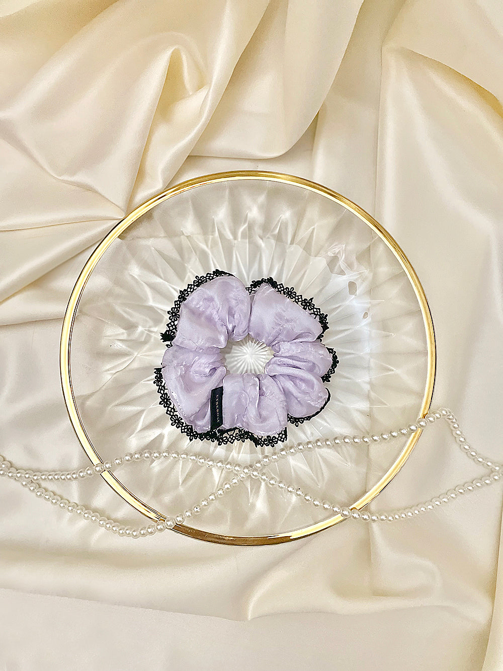 Glossy Organza Lace Satin Hair Scrunchie (S)