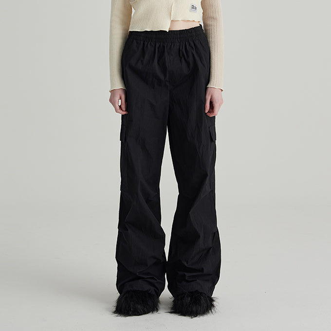 BLACK OVERSIZE STRING CARGO PANTS