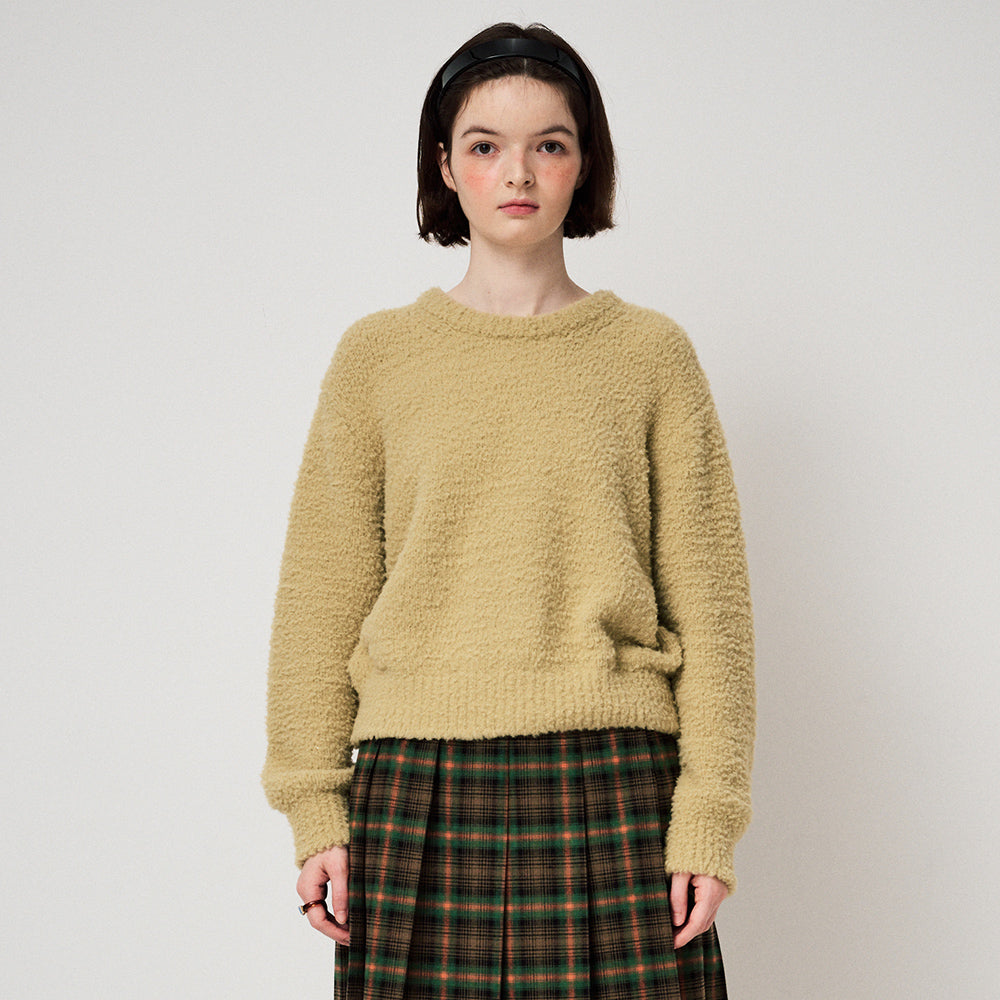 FLUFFY KNIT PULLOVER, MOS GREEN