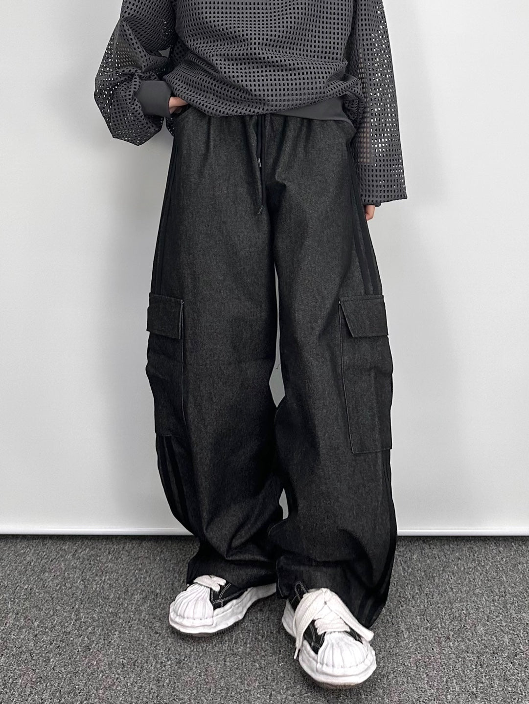 denim cargo track pants