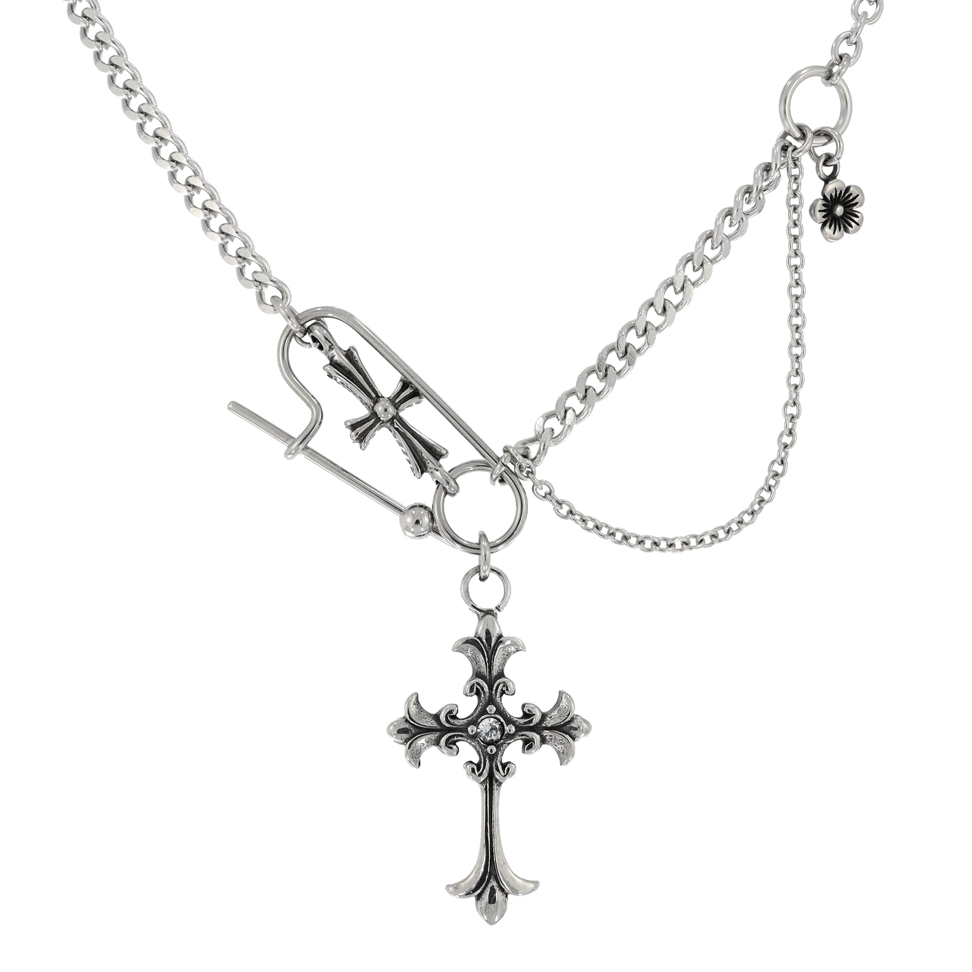 Stone Cross Pin Drop Necklace