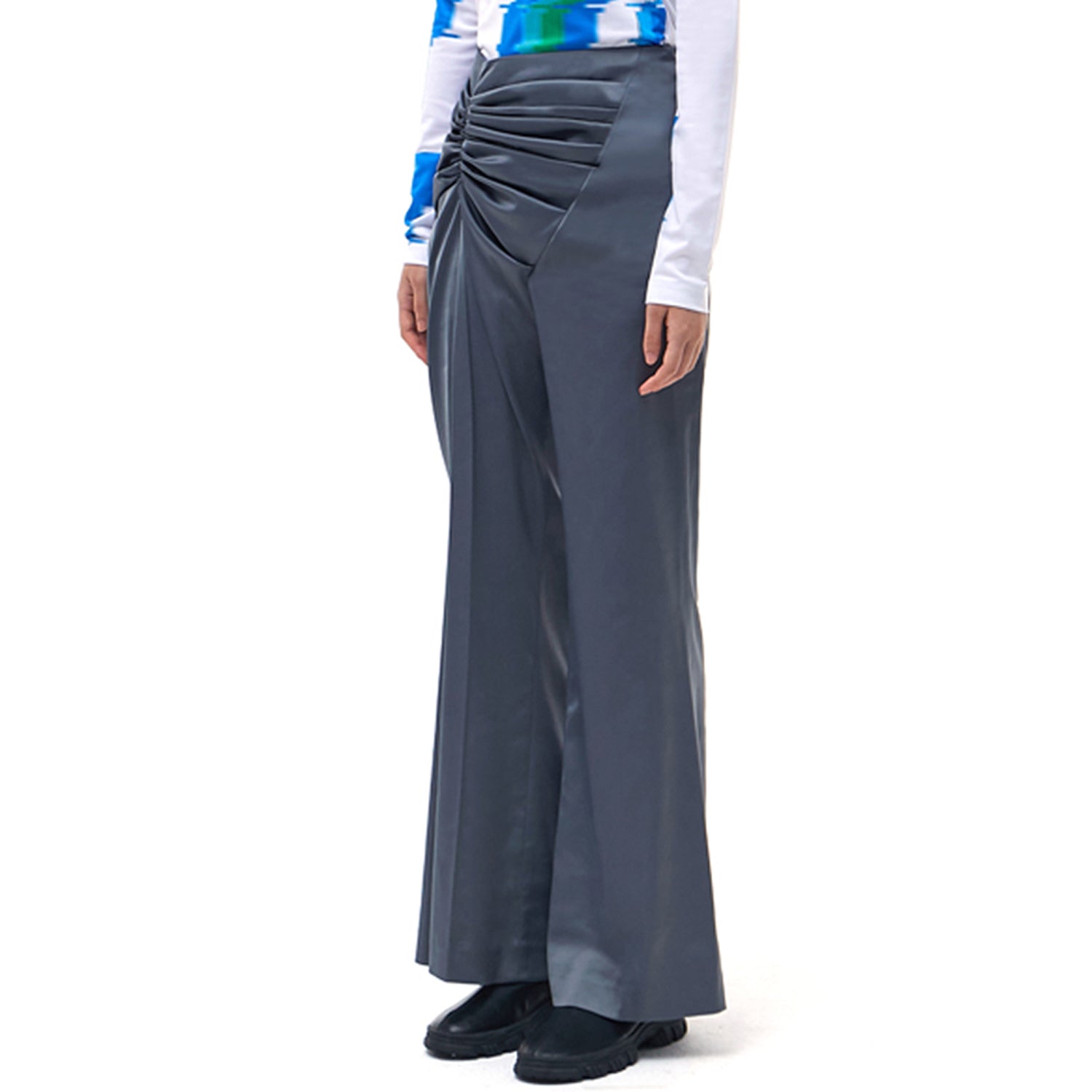 Satin Draped Trousers _ Grey