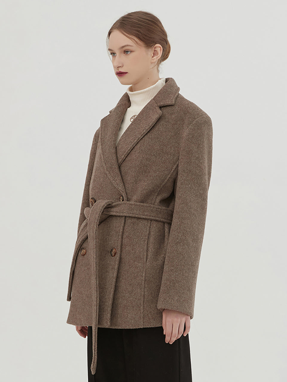 BELTED HALF COAT -BROWN