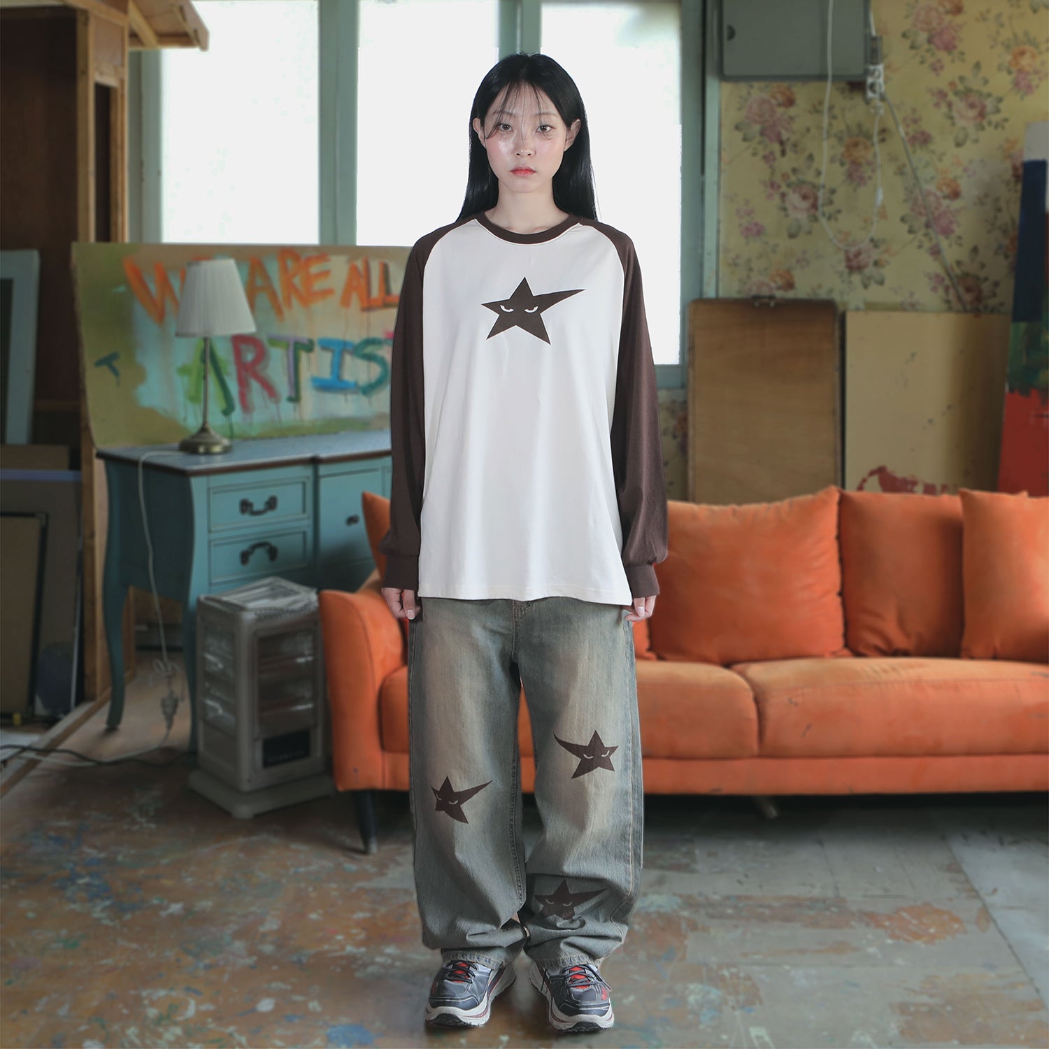 LAZY STAR RAGLAN SLEEVE ( BEIGE )