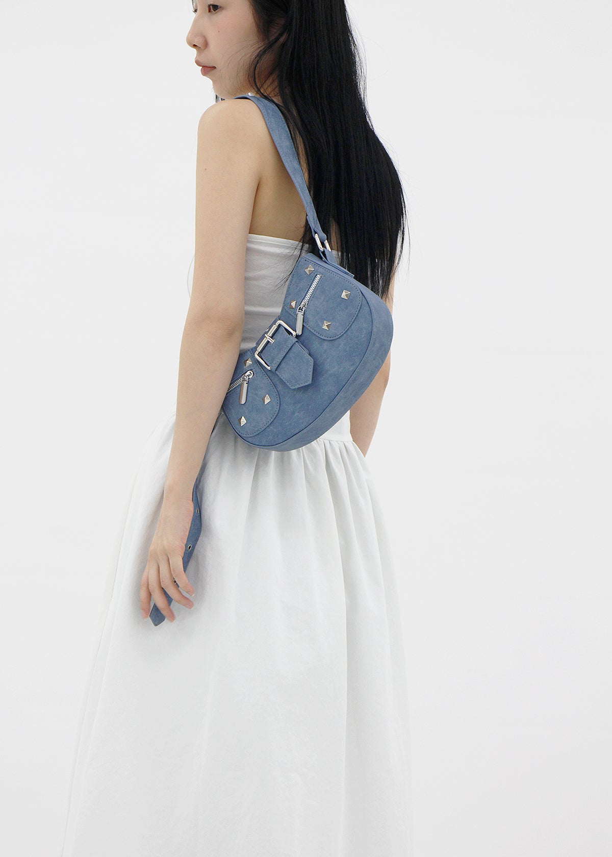 Denim Studded Shoulder Mini Bag (2color)