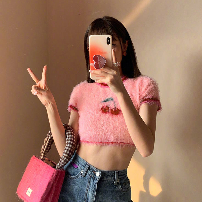 ピンクチェリークロップトップ / pink cherry crop top