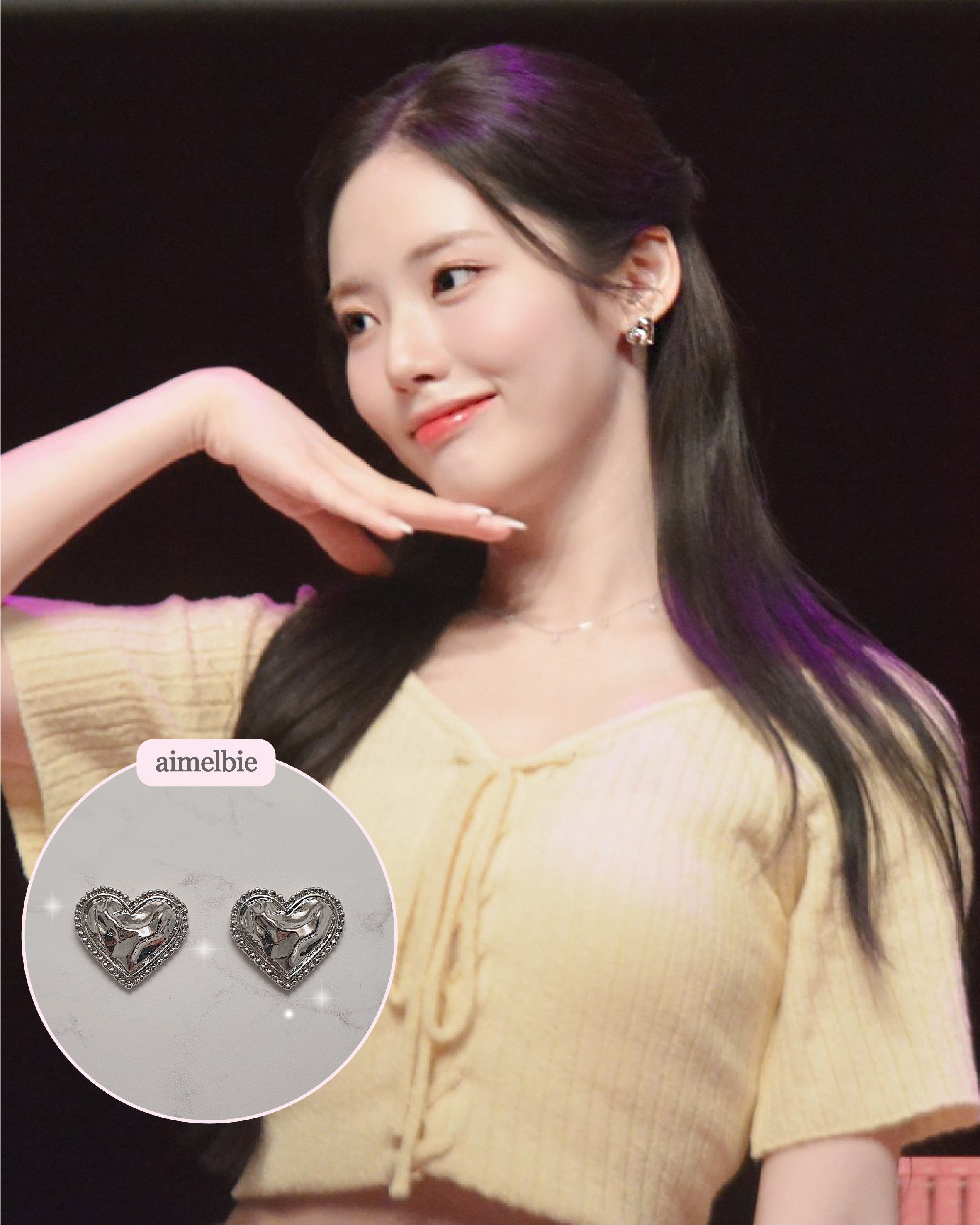  Silver Laced Hearts Piercing (Red Velvet Joy, IVE Gaeul, ITZY Yuna, fromis_9 Jiwon, Mamamoo Moonbyul Earrings)