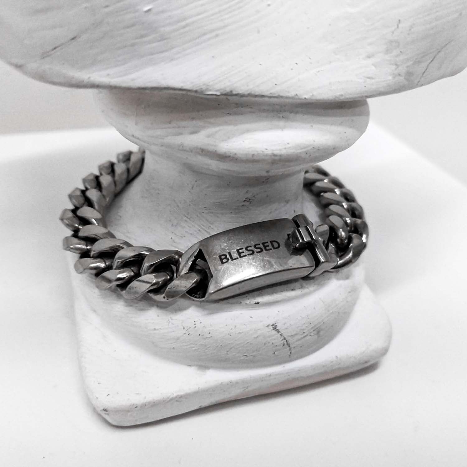 [BLESSEDBULLET]STEEL LINE CRUVE CHAIN BRACELET_ANTIQUE SILVER