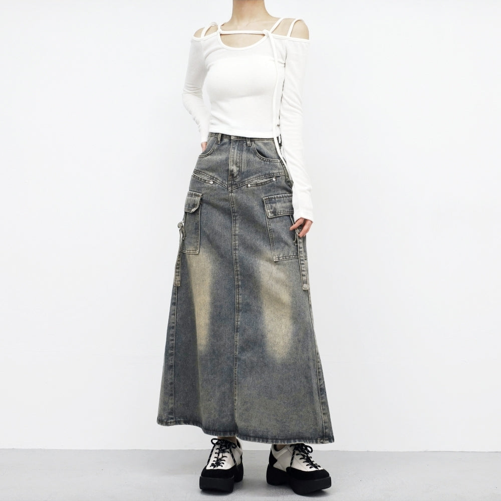 Zance vintage denim long skirt