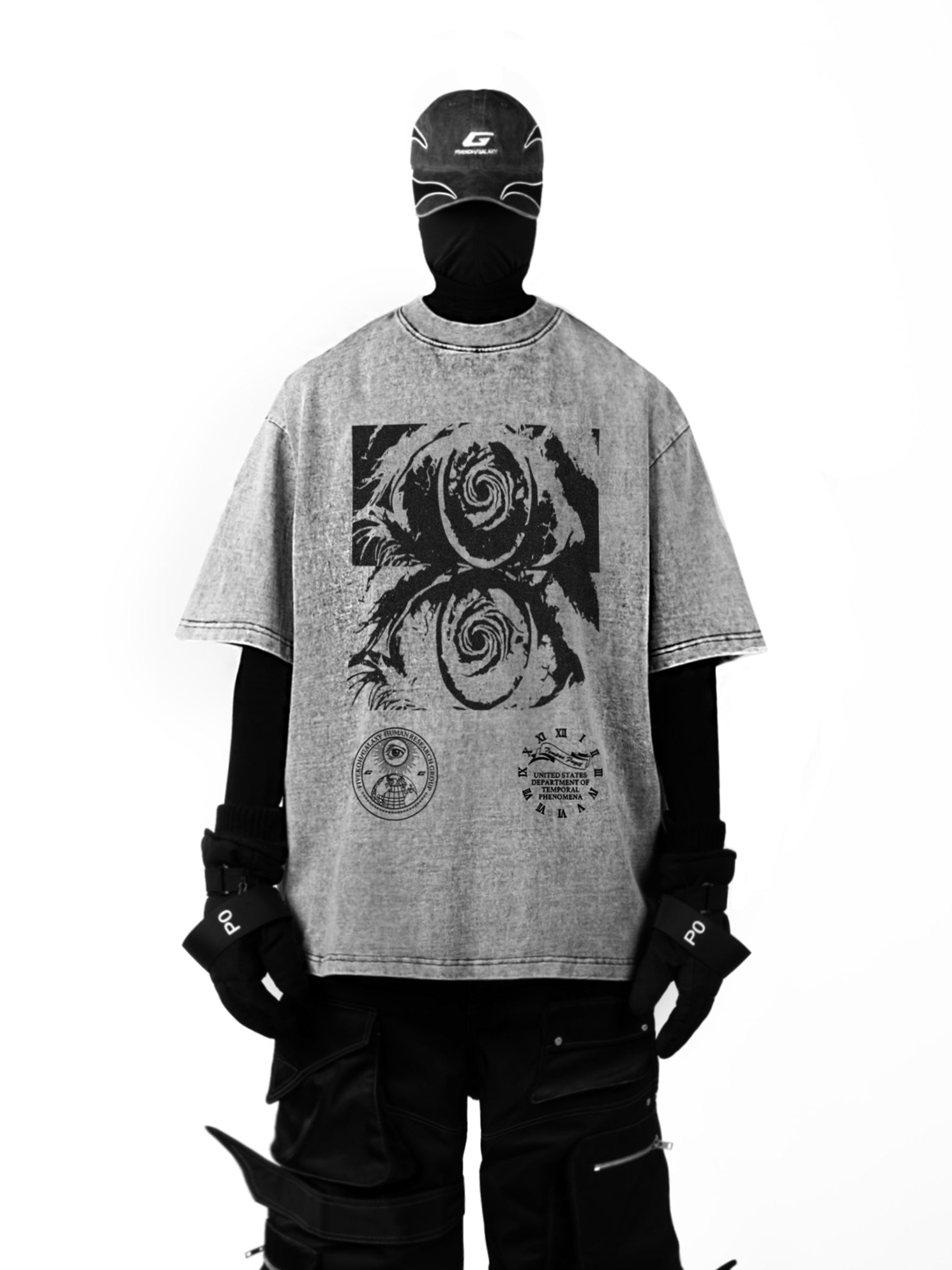 heavy washed distressed concept printed loose T-shirt