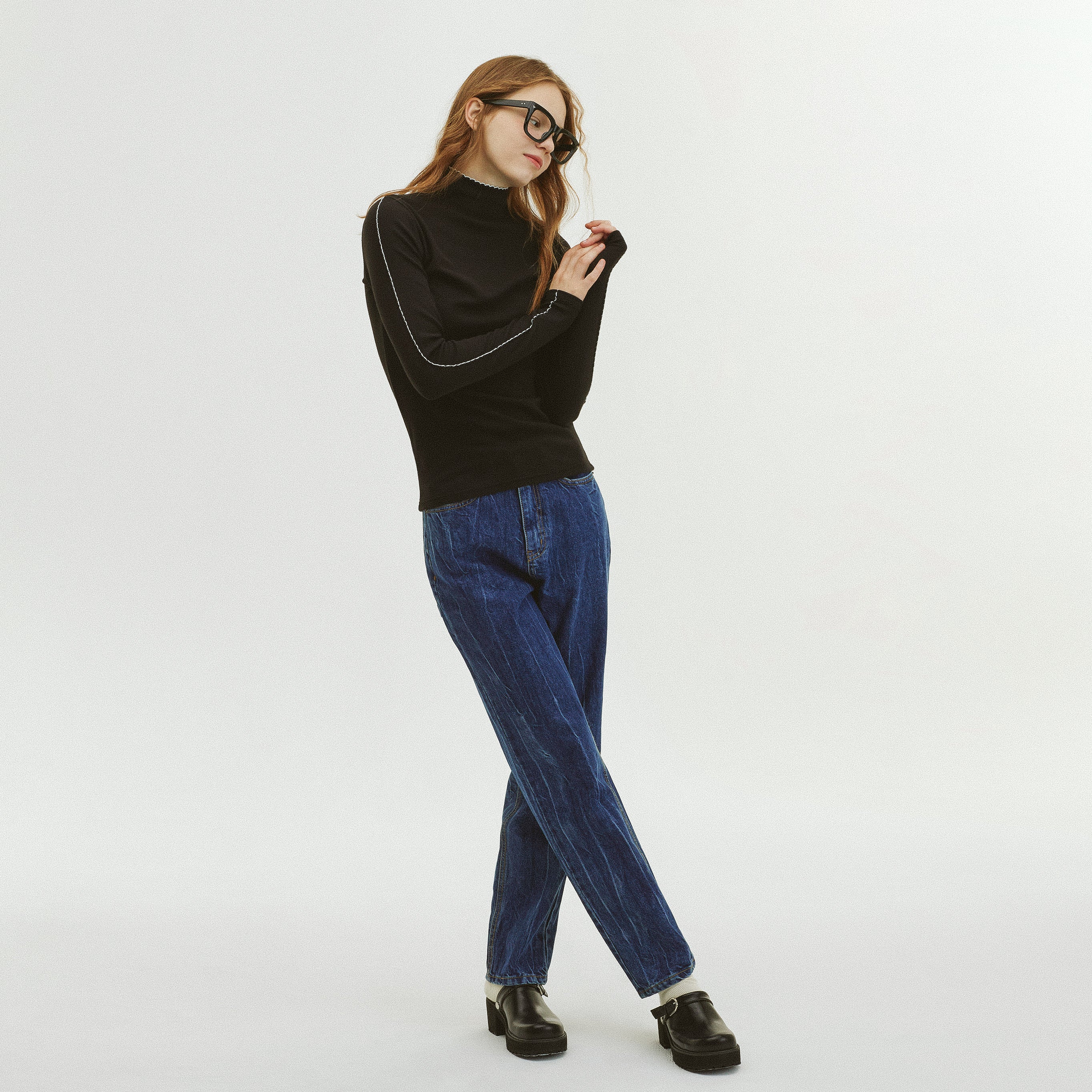 PICOT STITCH RIBBED TURTLENECK T-SHIRT_BLACK