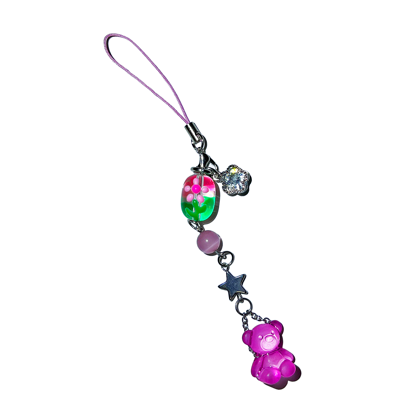 Pinky bear flower phone strap