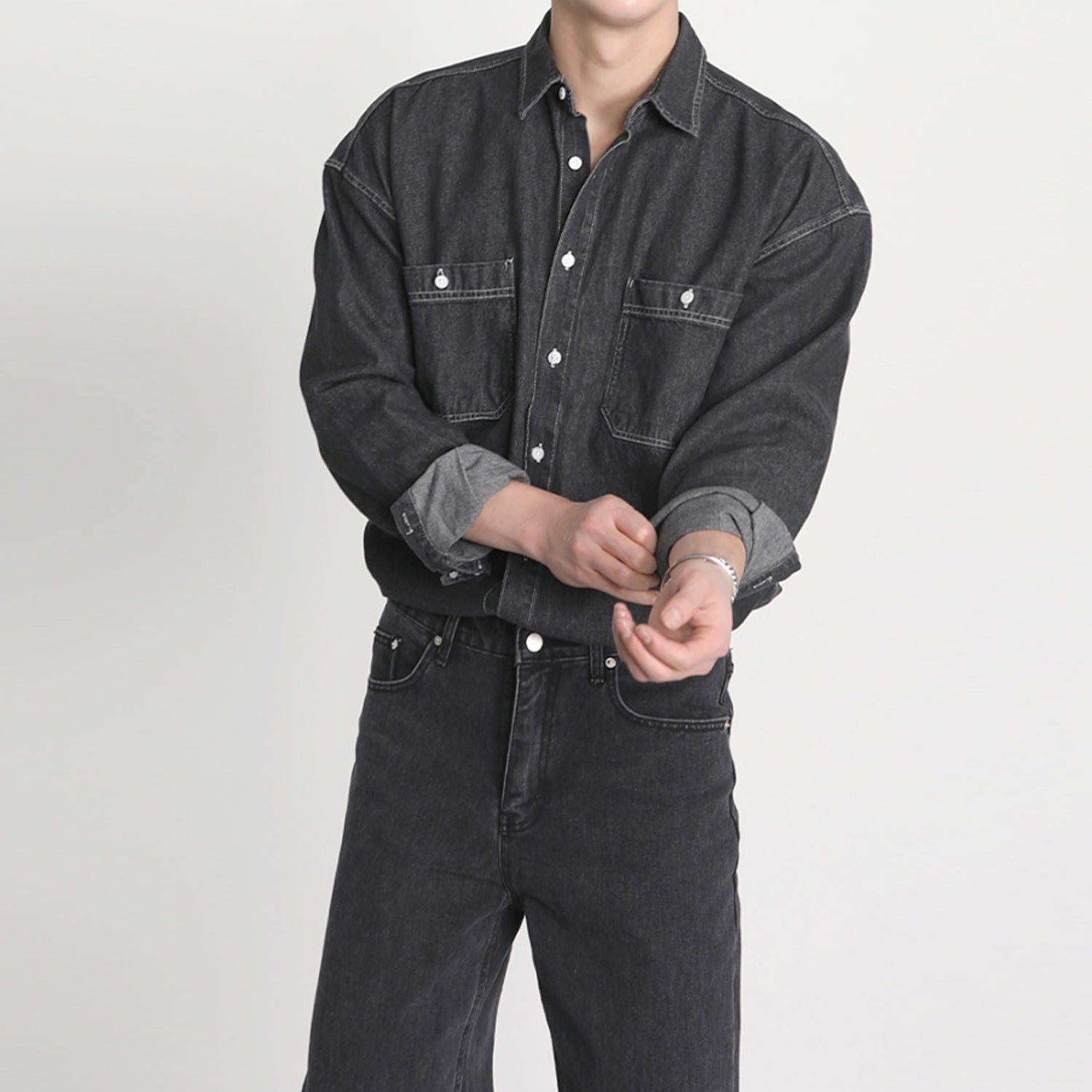 BLACK DENIM LONG SLEEVE SHIRT'S