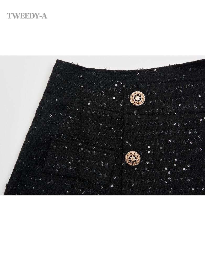 Lucid tweed gold button tweed skirt pants black