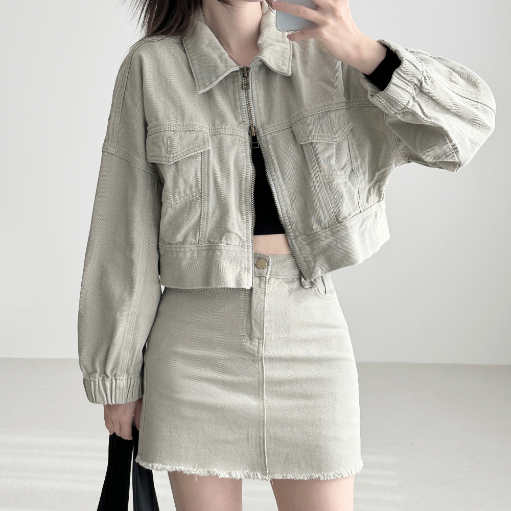 (SET) Lotty Crop Jacket Mini Skirt Two Piece