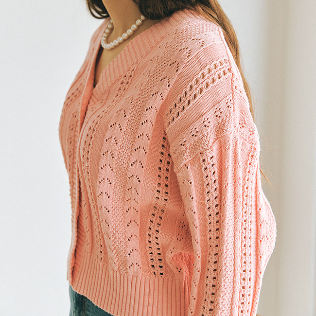 EYELET PUNCHING KNIT CARDIGAN_PINK (EEOO1CDR01W)