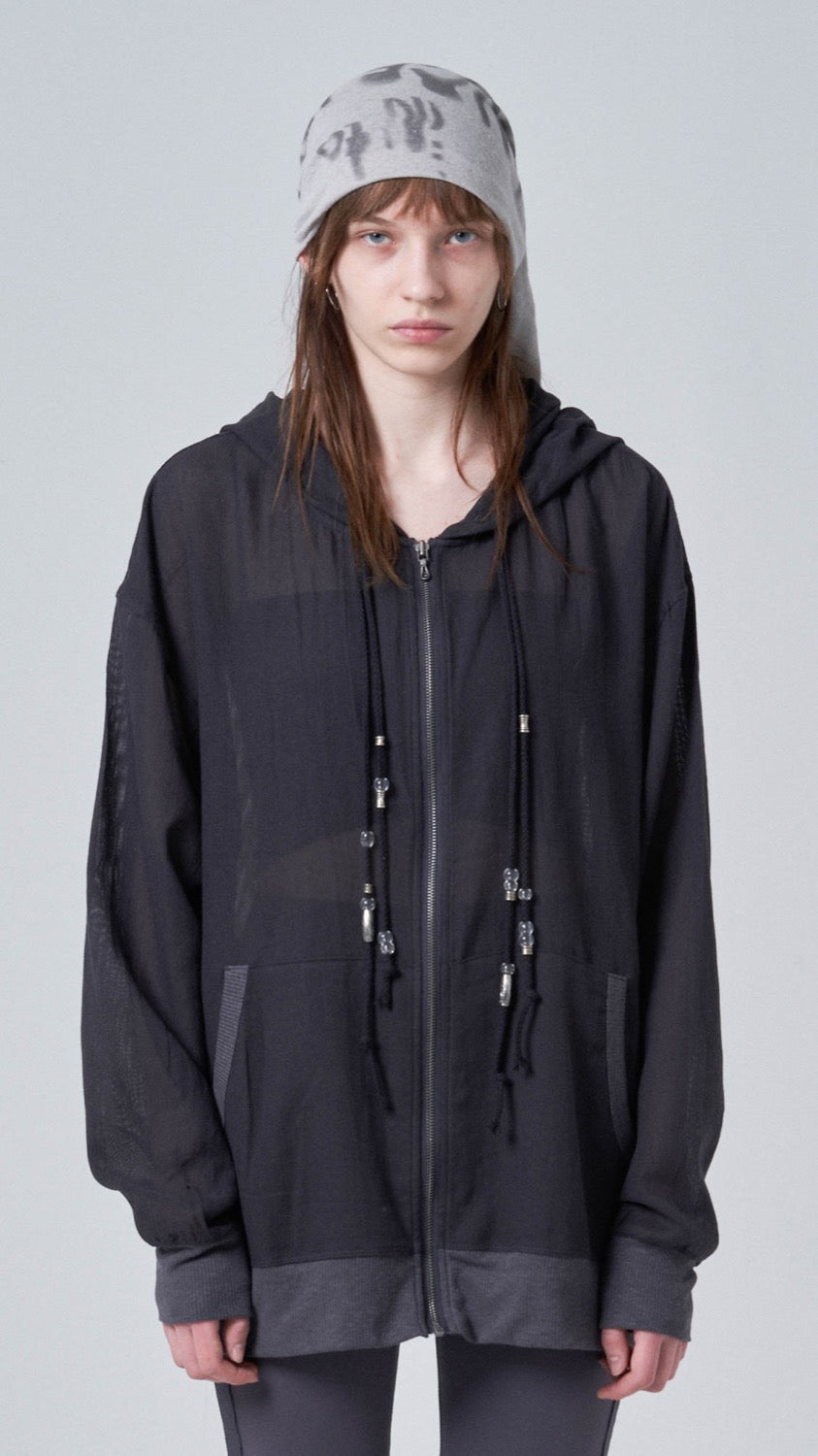 Oversized hood zip up_charcoal