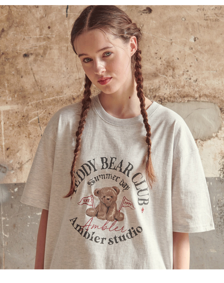 AMBLER 男女共用 TEDDY BEAR CLUB オーバーフィット 半袖 Tシャツ AS1028