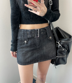 Black low-waist denim sk