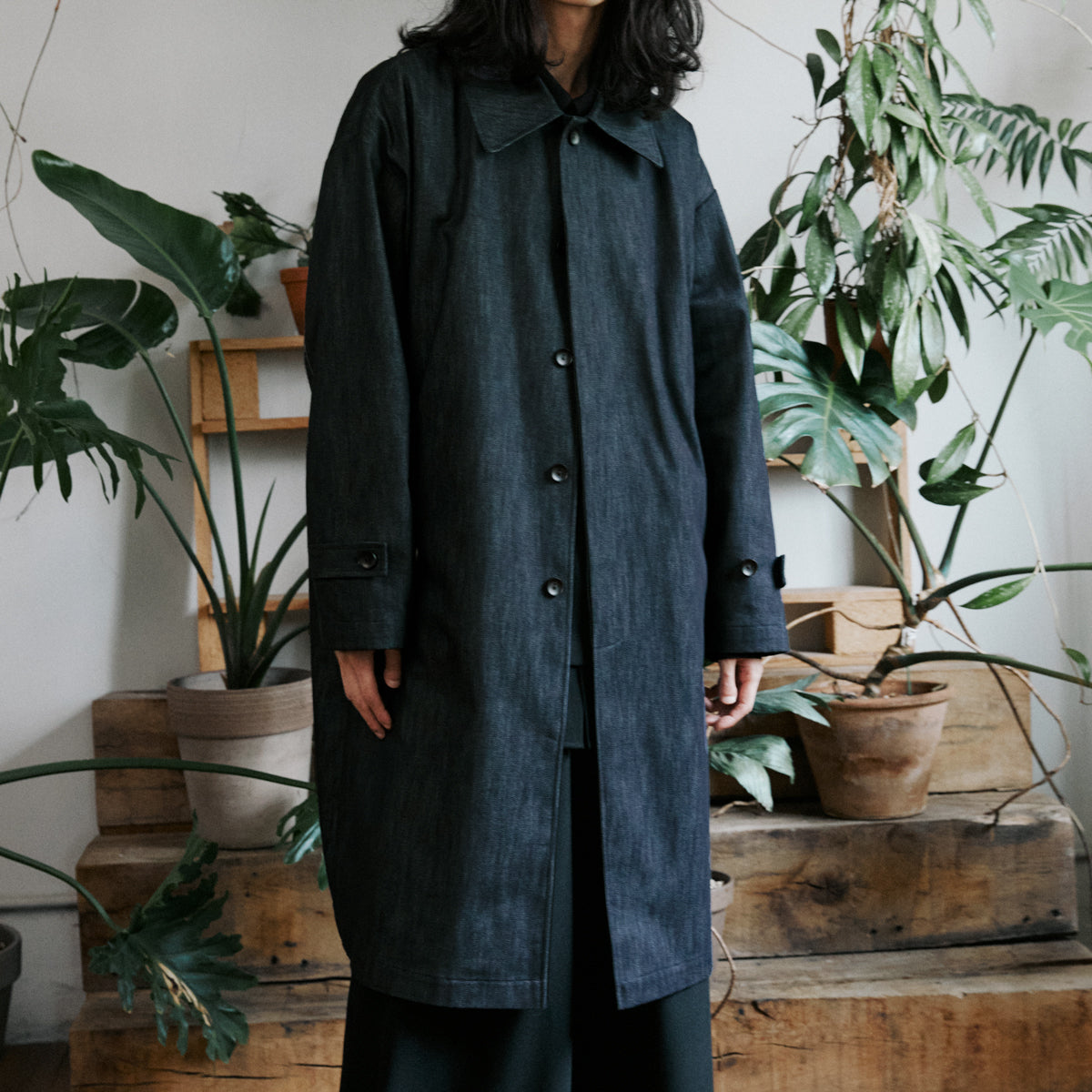 unisex mac coat denim