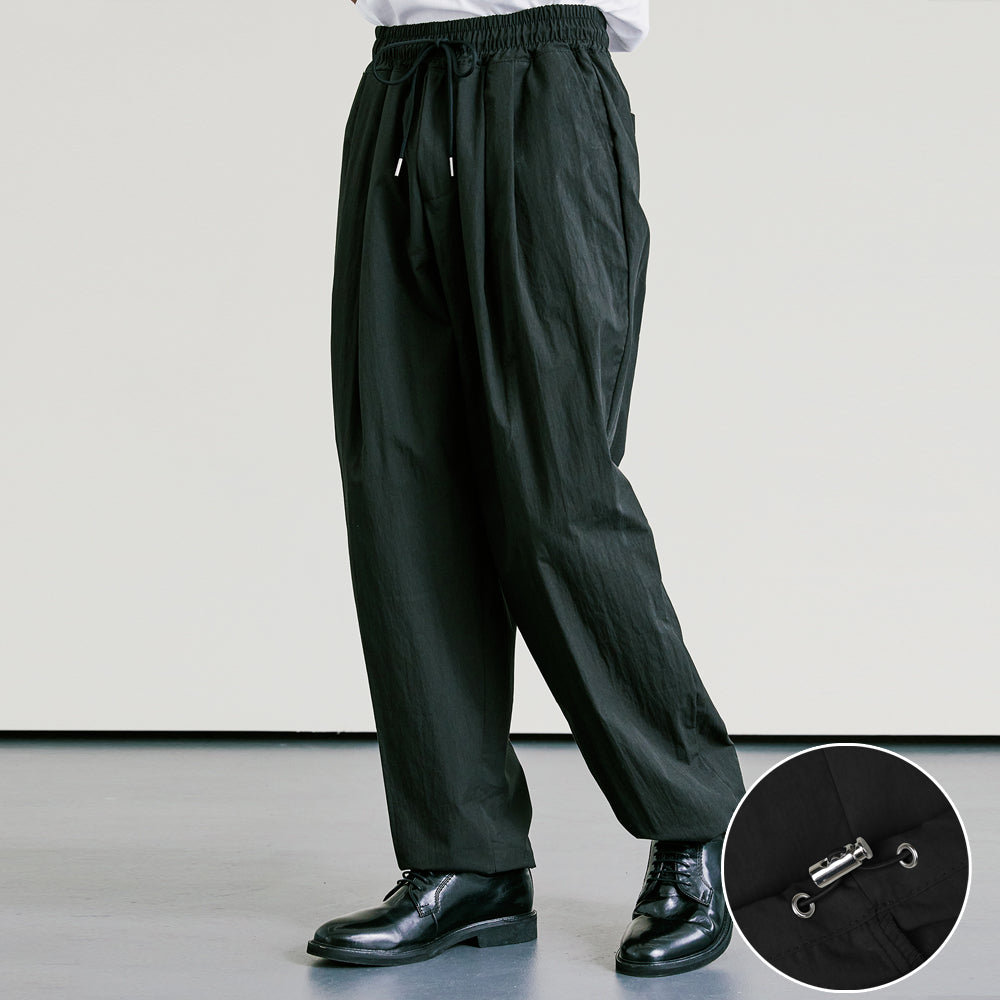 NYLON 2WAY WIDE CURVE FIT BANDING PANTS BLACK