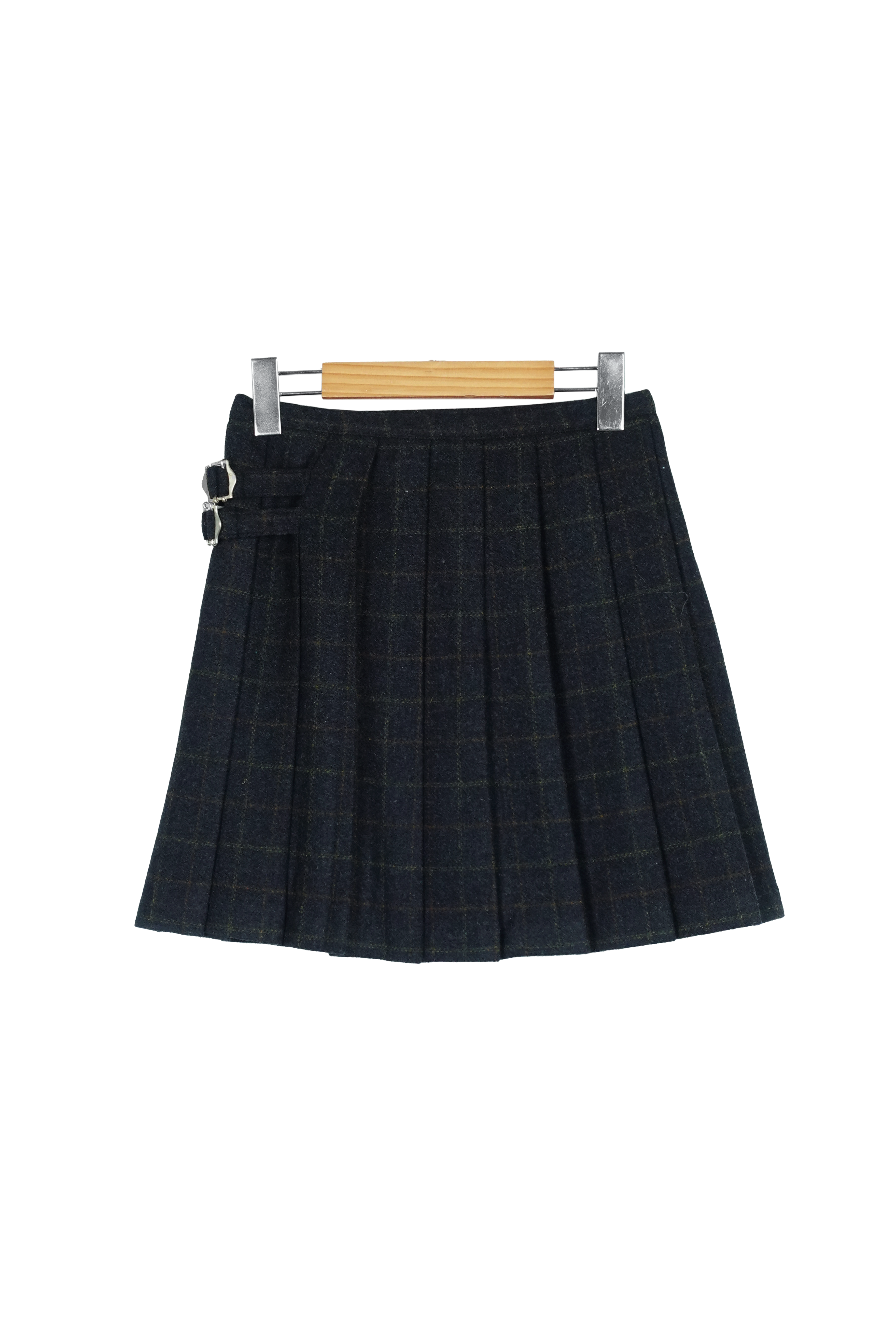 Puzzle Wool Check Bijoe Buckle Pleats Winter Mini Skirt (3 colors)