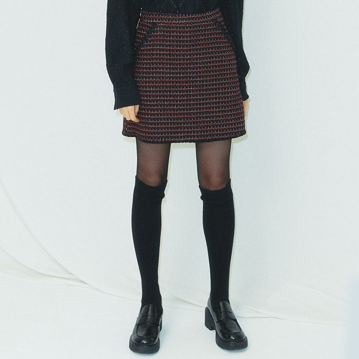 Bulgaria virgin wool A-line tweed skirt / Black