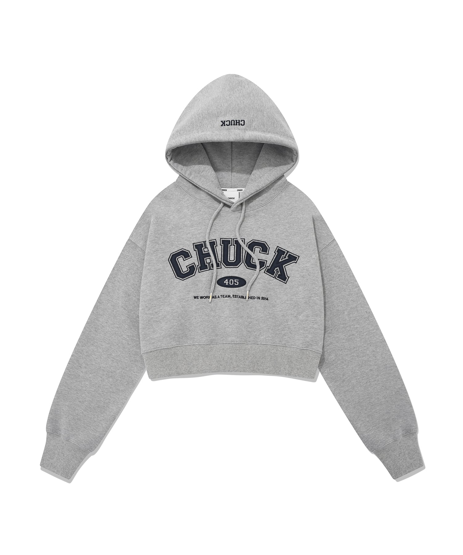 アップリケアーチロゴクロップフーディ/CHUCK APPLIQUE ARCH LOGO CROP HOODIE (GRAY)